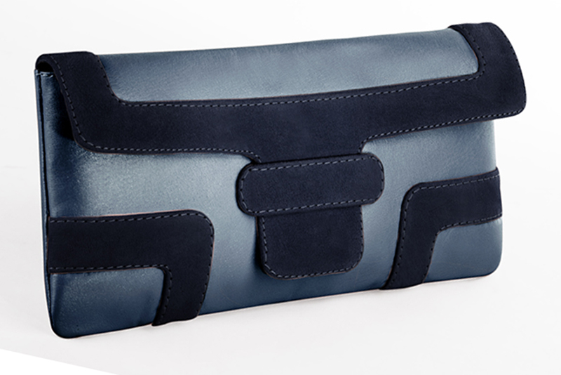 Women's denim blue and navy blue small baguette bag - Front view